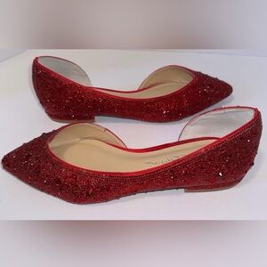 Betsey Johnson Flat Shoes Woman's 9 Remy Red Rhinestone Pointed Toe Dorothy OZ